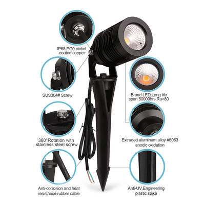 COB Illuminazione paesaggistica regolabile 10W 24V o 100~240VAC RGBW Corpo in alluminio 4in1 per corridoio del cortile