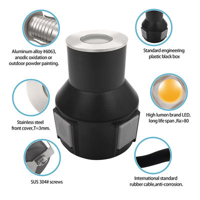 Luce di sepoltura a LED in acciaio inossidabile 316 1w 2w 3w DC 24v con posteriore in plastica per paesaggi