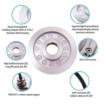 Luce LED a anello di fontana IP68 24W in acciaio inossidabile Luce subacquea