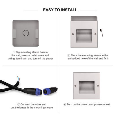 Applique da parete incassata per scale in alluminio quadrato 3w DC 24v Materiale in alluminio per interni eleganti