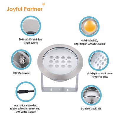 Faretto subacqueo a LED a montaggio superficiale IP68 in acciaio inossidabile 24V 12VDC 3000K RGB