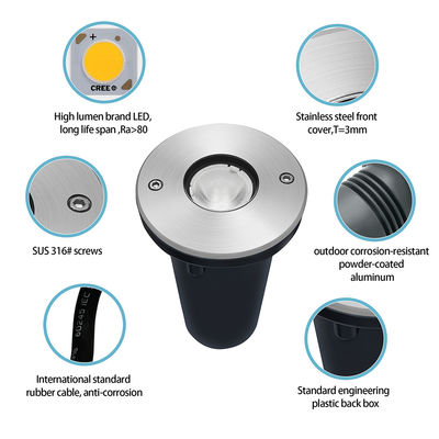 Lampada interrata a LED IP67 1W 3W DIA67MM DC24V Incasso a pavimento Resistente all'acqua per giardino esterno