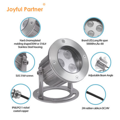 Lampade a LED sotto l'acqua IP68 in acciaio inossidabile 316 3x2W per stagno con base di montaggio