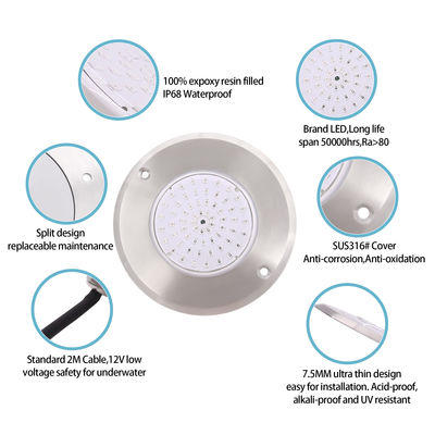 Lampade di piscina a LED IP68 Bianco/caldo Bianco 316 Copertura in acciaio inossidabile 6W SMD 2835 63Pcs