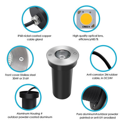 COB LED luci a terra 6W IP67 corpo in alluminio impermeabile DIA85MM per cortile all'aperto