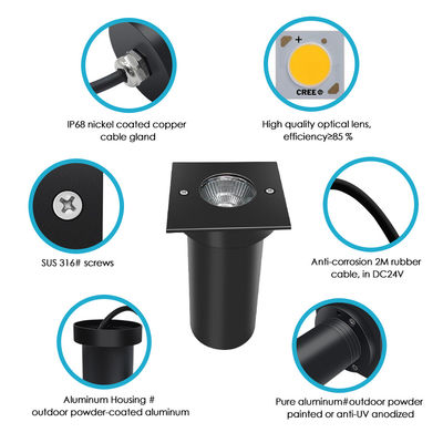 DC AC COB Led Aluminum Square Shape 304ss Copertura anteriore LED Ground Light For Garden