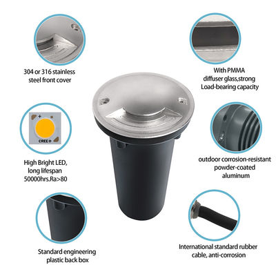 Due modi LED IP67 impermeabile e impermeabile alla polvere Ik08 LED in acciaio inossidabile luce sotterranea