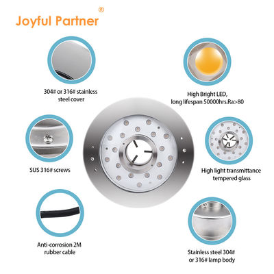 Joyful Partner 6W 9W 12W 18W 24V DMX Controllo In acciaio inossidabile IP68 Luce di fontana RGB subacquea