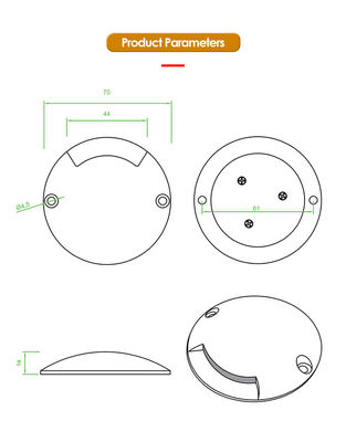 1W Corridoio a scatto in incasso Luce ultra sottile DIA70mm DC 24V 3000k Bianco caldo Per illuminazione esterna