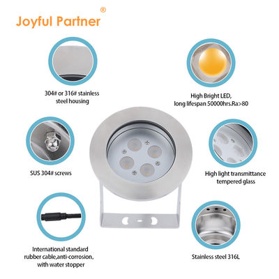 Acciaio inossidabile LED luce subacquea IP68 DC12V 24W bianco caldo 3000K per fontana