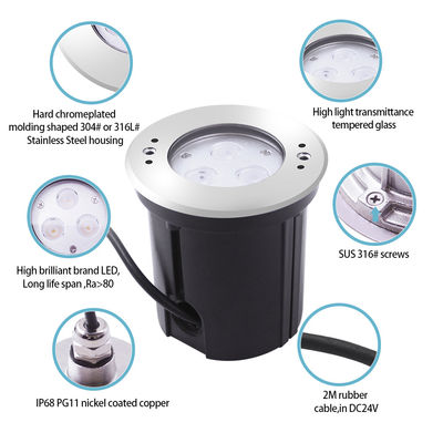 Luce LED subacquea 3W DIA118MM IP68 316 Acciaio inossidabile caldo bianco DC24V Con manica di montaggio in plastica