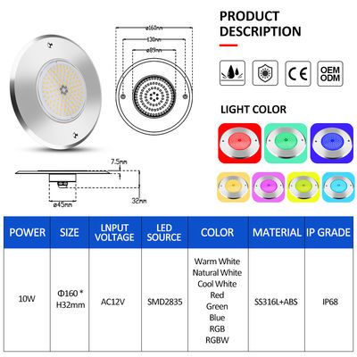 IP68 LED PAR56 Pool Light Color Changing 12V 6W Riempito di resina Controllo remoto Wifi RF impermeabile
