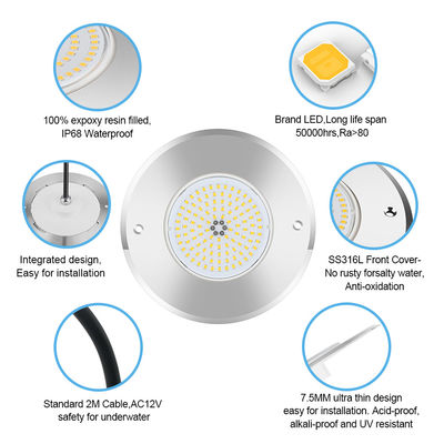 316L in acciaio inossidabile luce di piscina DIA 160mm * 32mm AC12v con telecomando