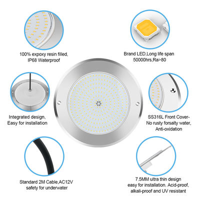 SUS316 Copertura montata IP68 DC12V 3000K illuminazione subacquea LED SPA stagno
