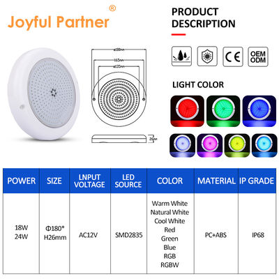 Luce piscina IP68 Riempito di resina epossidica Luci per acquari RGB AC12V ABS Superficie montata