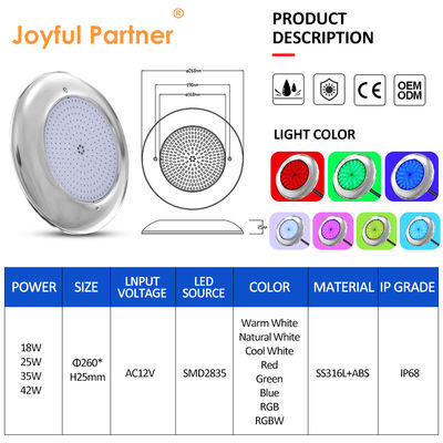 Joyful Pool Lights 12v AC Upgrade SMD Chip RGB Color IP68 All One Set Design per piscina in calcestruzzo