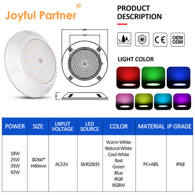 Resina epossidica riempita piscina subacquea luce muro montato alloggiamento ABS IP68 AC12V 18W Dia 260mm