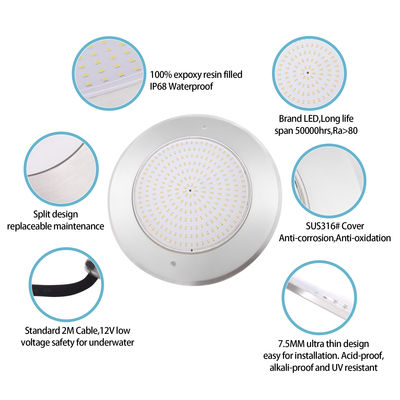 Lampada di piscina a LED impermeabile PAR56 316 SS alloggiamento ABS ultra sottile 7.5mm Resina riempita di parete montata 230MM 18W 25W DC AC12V