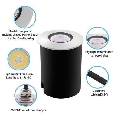 Luci di piscina DC12 ~ 24V 1W 2W in acciaio inossidabile LED monocolore con scatola nera ABS