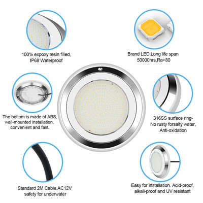 Luce di piscina subacquea AC12V in acciaio inossidabile a cambiamento di colore montata a parete RGB ø280*35mm