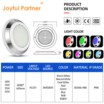 RGB Underwater LED Pool Light IP68 DIA280MM In acciaio inossidabile montato a parete