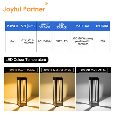 Luce da paletto LED per giardino da 8W, altezza personalizzata IP65, 300mm 600mm 900mm, materiale in alluminio per vialetti