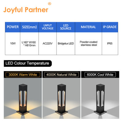 Personalizzazione Luci Esterno Impermeabili 160*160*800MM Bridgelux LED 3000K 10w Bianco caldo Ra 80