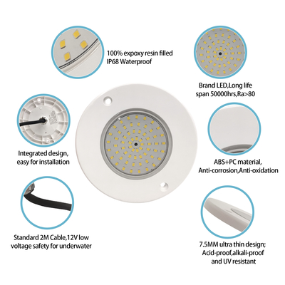 Luci per piscina subacquee DC12V 10W IP68 completamente in plastica RGB controllo sincrono al 100%