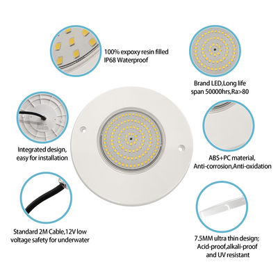 Riflettore per luce piscina riempito in resina 160mm DC12V 10W Completamente in plastica SMD2835 108pcs RGBW Colore Tensione costante
