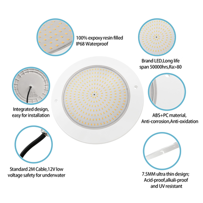 Riflettore per luce piscina riempito in resina 160mm DC12V 10W Completamente in plastica SMD2835 108pcs RGBW Colore Tensione costante
