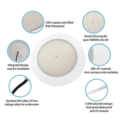 IP68 luce impermeabile 35W ultra sottile H7.5mm illuminazione esterna materiale ABS DC 12V murale luci piscina