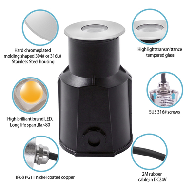 Faretto subacqueo a incasso in acciaio inossidabile 316 DC12V/24V 3W LED RGB per piscina SPA con CE RoHS IP68 3000k