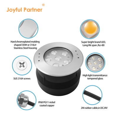 24 volt 6W 12W acciaio inossidabile 316 LED luce subacquea con bianco fresco con manica di montaggio in plastica per stagno