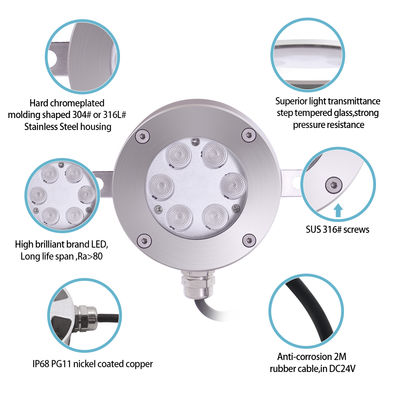 DMX512 Controllabile luce di fontana a LED DC24V 12W 3000K acciaio inossidabile IP68 per paesaggio subacqueo