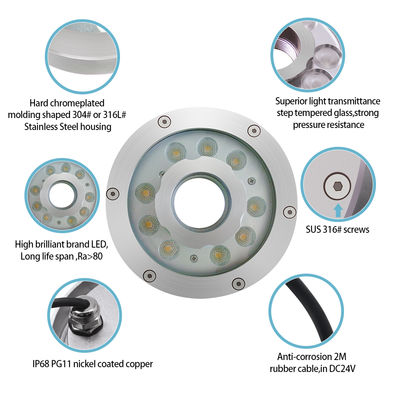 DC24V DMX LED Fountain Ring Light RGB IP68 Waterproof 9W 18W 27W 3In1 For Pond Lighting