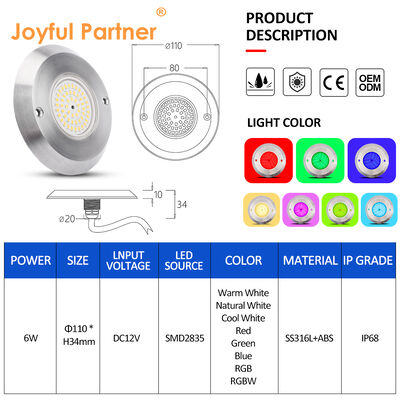 IP68 Underwater PAR 56 Pool Light 6W SMD2835 Dimensione 110*34MM Ultra Thin 10MM