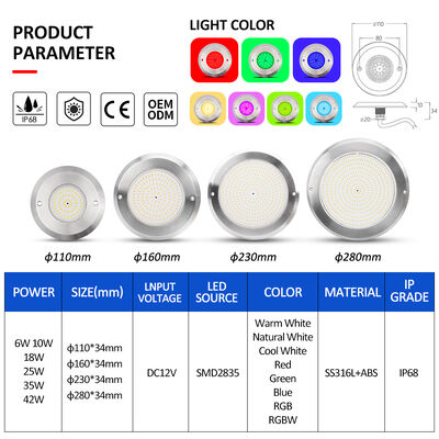 LED PAR56 Lampada da piscina 6W 10W 18W 35W 42W SMD LED 2835 impermeabile 110x34MM DC12V/AC12V