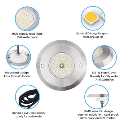 Luci per piscina a LED DC12V 42W Spessore 10MM Integra SMD 2835 RGB Colore Variabile Resina Riempita con Materiale in Acciaio Inossidabile