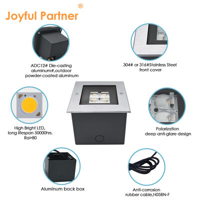 Acciaio quadrato Inground Up Light AC100-240V 4*2W LED 316 In acciaio inossidabile con cavo elettrico da 0,5 M